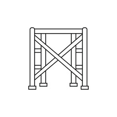 Minimal line icon of construction scaffolding, representing architecture, engineering, building, renovation, safety, and structure in industrial design for construction and architectural projects.