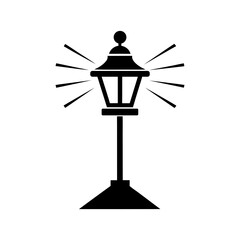 Lantern with light rays silhouette on stand glowing lamp decor vector clean minimal design with white background