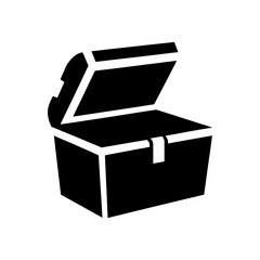 Open treasure chest silhouette vintage storage container vector minimal elegant design with white background