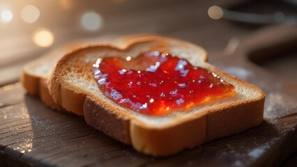 Delicious Strawberry Jam on Toasted Bread Slice Close Up.