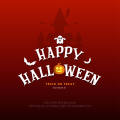 Happy Halloween post and greeting card design. Halloween trick or treat creative flyer template with text vector illustration