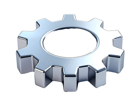 3D plastic cartoon style settings gear icon glossy silver texture with smooth rounded
