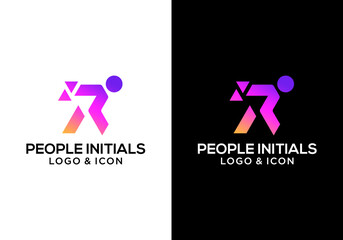 vector logo icon design concept of running man with initial R and abstract splash