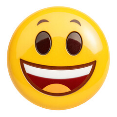 Fototapeta premium A cheerful yellow emoji face with big eyes and a wide smile, isolated on transparent background