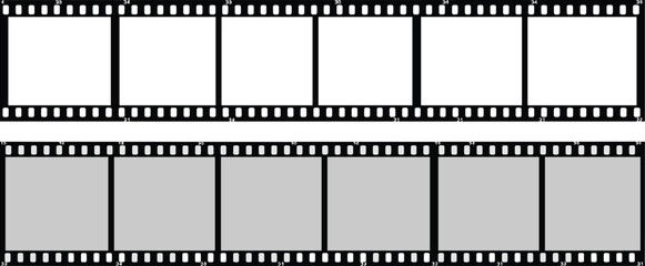 Film strip icon set, empty and filled frame illustration, photography and cinema concept, editing stages graphic, vector design, black and white style