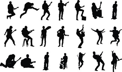 vector silhouettes of man singer set 