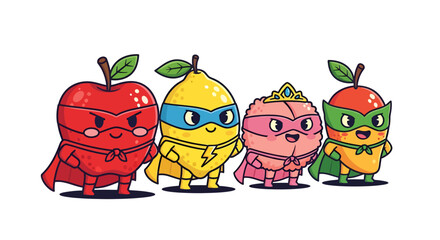 Fruity superheroes assemble a vibrant cartoon group of superpowered fruits team illustration
