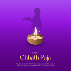 Happy Chhath puja social media post and greeting card design. Chhath parv celebration creative flyer template vector illustration