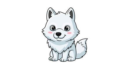 Obraz premium Adorable Arctic Fox Cub Cartoon Illustration: Charming Canine with Snowy White Fur and Pink Cheeks