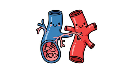 Adorable depiction of an artery and a vein featuring hearts within a blood vessel