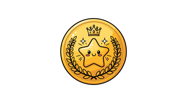 Charming award coin featuring a kawaii star character and regal crown emblem