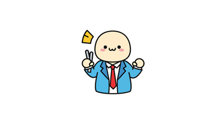 Cheerful cartoon executive celebrating success with gesture and floating idea element