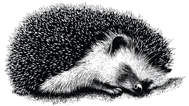 Charming Black and White Silhouette of a Sleeping Cat