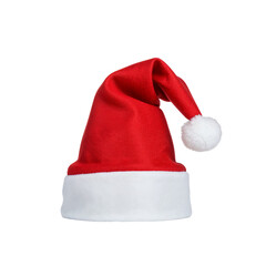 Iconic red santa hat with white trim and pom pom isolated on a clean backdrop isolated on transparent background