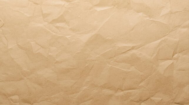 Close up of crinkled craft paper creating an abstract pattern with its brown texture offe a versatile background or artistic surface.