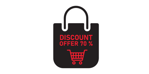 Black shopping bag with discount offer and shopping cart icon