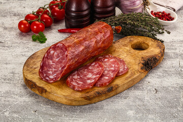 Italian pork Salchichon sausage with slices