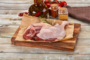Delicous raw duck leg for cooking