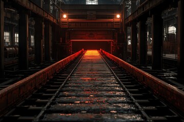 Conveyor belt transporting hot steel inside a factory