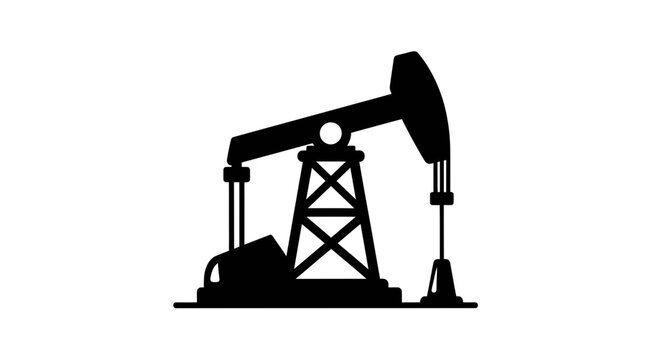Stylized black oil pumpjack silhouette on white backdrop capturing industrial extraction and