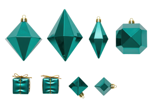 Isolated Christmas ornaments, festive holiday decorations, shiny jewel tones, winter celebration