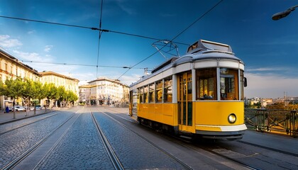 Naklejka premium yellow tram in milan