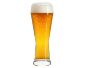 Isolated cold refreshing beer with head in glass ready to drink with festive bubbles