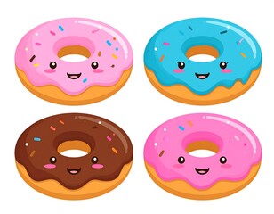 Fototapeta premium Four kawaii donuts in pastel colors
