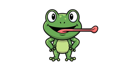 Fototapeta premium Whimsical Green Frog with Outstretched Tongue Animated Character Design