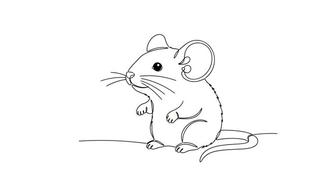 Whimsical mouse illustration in a minimalist single line art style drawing with character
