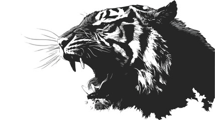 Striking Tiger Head Black Silhouette Capture