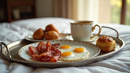 Luxury breakfast served in bed.
