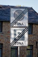 European End of No Parking Zone Sign and End of Parking Zone Sign