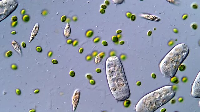 Green algae and protozoa under the microscope 