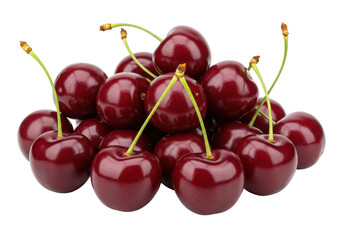 Isolated heap of sweet red Bing cherries, fresh summer fruit on a plain surface, food studio shot