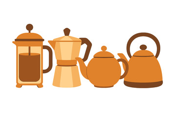 Assortment of essential kitchen appliances for brewing coffee and tea beverages