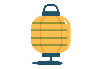 Fototapeta premium Stylized yellow lantern with green horizontal stripes and dark blue handle and base