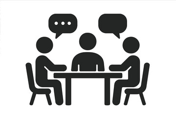 Business meeting discussion concept, flat vector illustration of people sitting at table debating, team discussion, corporate meeting, communication, teamwork, office collaboration