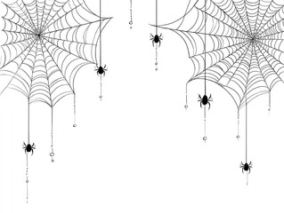Minimalist spider webs line art vector illustration hanging from corners on white background