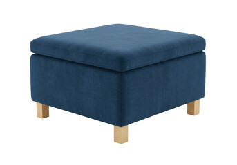 Isolated blue ottoman with wooden legs adds comfort to your interior decoration