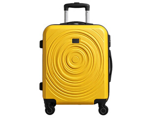 Bright Yellow Hard Shell Suitcase with Circular Textured Design on Wheels Isolated on Transparent Background