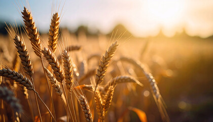 Obraz premium Golden wheat ears glowing in sunlight