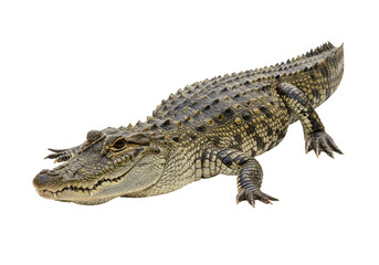 Isolated Crocodile reptile lying down ready to strike, wild animal and predator, wildlife species