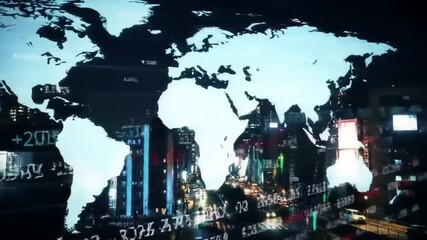 Digital world map with data overlay showing global economic trends - Powered by Adobe