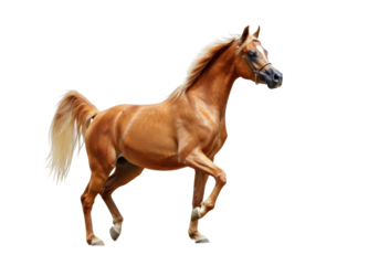 Isolated Arabian horse walking forward gracefully with elegance in a stunning reddish coat