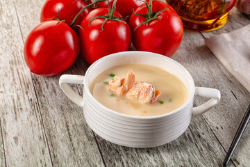 Salmon white soup with salmon