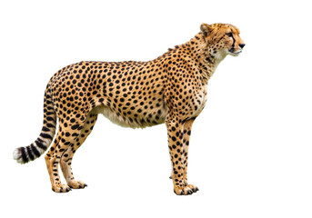 Isolated Cheetah Stance Looks Forward, Spotted Animal, Wildlife Predator, Feline Strength