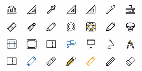 Discover essential drafting and design tools including compasses, rulers, pencils, erasers, tape, and more for creative projects and technical drawings.