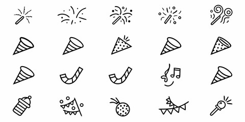 Fototapeta premium Celebrate with joy and festivity using these delightful party icons, perfect for adding a touch of fun to any event design and making celebrations pop!