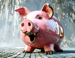 Pink pig statue in a park